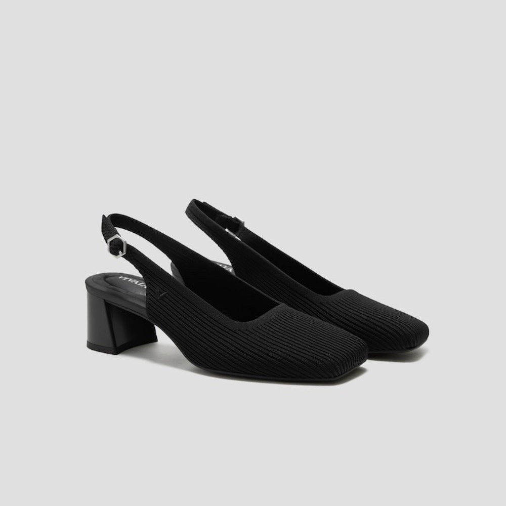 Vivaia Margot™ Slingback Heels (Mikko) Size EU 40 US 9 Black Knit Ribbed Square